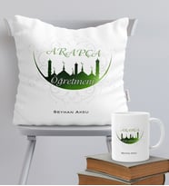 BK Gift Kişiye Özel Arapça Öğretmeni Temalı Yastık Kupa Seti - 2