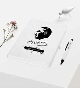 BK Gift Kişiye Özel Atatürk Temalı Beyaz Defter Kalem Hediye Seti - 4