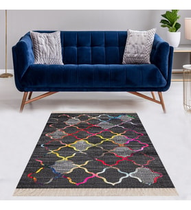 Renkli Geometrik Desenli Dijital Baskı Yıkanabilir Kaymaz Taban Etnik Kilim Desen Salon Halı (Çok Renkli)