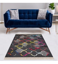 Renkli Geometrik Desenli Dijital Baskı Yıkanabilir Kaymaz Taban Etnik Kilim Desen Salon Halı (Çok Renkli)