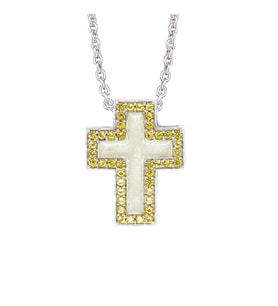 Gümüş Sarı Taşlı Cross Kolye
