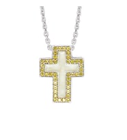 Gümüş Sarı Taşlı Cross Kolye
