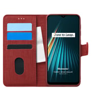 Microsonic Realme 5i Kılıf Fabric Book Wallet Kırmızı