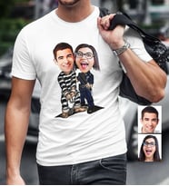 BK Gift Kişiye Özel Sevgililer Karikatür Beyaz Erkek Tişört  7
