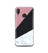 Üçgen Mermer Tasarımlı Süper Şeffaf Silikon Telefon Kılıfı Huawei P20 Lite  