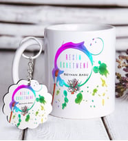 BK Gift Kişiye Özel Resim Öğretmeni Beyaz Kupa ve Anahtarlık Hediye Seti-4 (Model 1)