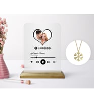 BK Gift Kişiye Özel Kalpli Fotoğraflı Spotify Barkodlu Plak ve Kar Tanesi Kolye Seti-1