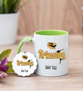 Arkeolog Yeşil Kupa Bardak Ve Anahtarlık Set