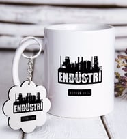 BK Gift Kişiye Özel Mesleki Endüstri Mühendisi Beyaz Kupa ve Anahtarlık Hediye Seti (Model 1)