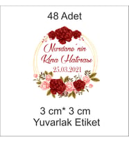 48'li 3 cm*3 cm Yuvarlak, Nişan, Kına, Düğün Etiketi (Yapışkan)