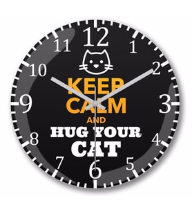 Keep Calm and Hug Your Cat Duvar Saati Bombeli Gercek Cam