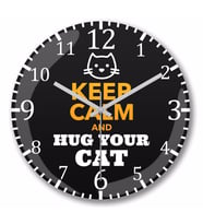 Keep Calm and Hug Your Cat Duvar Saati Bombeli Gercek Cam