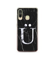 Samsung A60 Siyah Mermer Harf Tasarımlı Telefon Kılıfı Ü-Harfi 