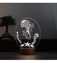 Denizanası Figürlü Dekoratif Hediye Led Masa Lambası 7 Işık Rengi Ahşap Taban