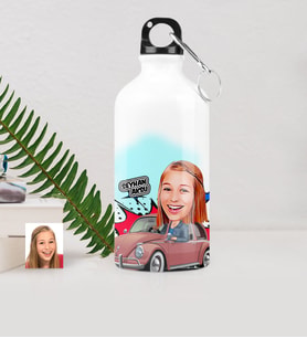 BK Gift Kişiye Özel Bayan Sürücü Karikatürlü Metal Suluk 500 Ml