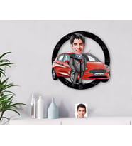 BK Gift Kişiye Özel Plakalı Erkek Ford Fiesta Karikatürlü Ahşap Duvar Saati-1 (Beyaz)