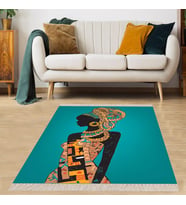 Afrika Desenli Afrikalı Kadın Halı Dijital Baskı Yıkanabilir Modern Salon Halı ve Yolluk (Turkuaz)