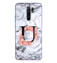 Mermer Çiçekli Harf Tasarım Süper Şeffaf Silikon Telefon Kılıfı Xiomai Redmi 9 U