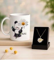 BK Gift Kişiye Özel Öğretmen Papatya Temalı Kupa ve Papatya Kolye Hediye Seti-9, Yılbaşı Hediyesi,  Yeni Yıl Hediyesi, Sevgiliye Hediye, Doğum Günü Hediyesi (Model 1)