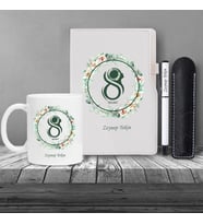 Kişiye Özel 8 Mart Dünya Kadınlar Günü Siluet Baskılı Beyaz Defter Beyaz  Roller kalem ve Kupa Seti