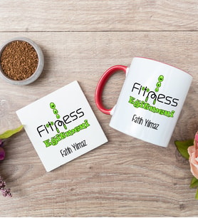 Fitness Eğitmeni Kırmızı Kupa Bardak Ve Bardak Altlığı Seti