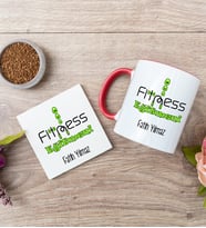 Fitness Eğitmeni Kırmızı Kupa Bardak Ve Bardak Altlığı Seti