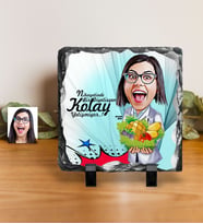 BK Gift Kişiye Özel Bayan Diyetisyen Karikatürlü Dekoratif Doğal Taş  1