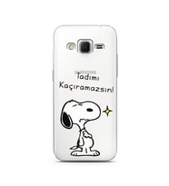 Snoopy Tasarımlı Süper Şeffaf Silikon Telefon Kılıfı Samsung Core Prime