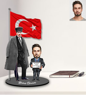 Kişiye Özel Atatürk Tasarımlı Karikatür Ahşap Biblo Bay-2
