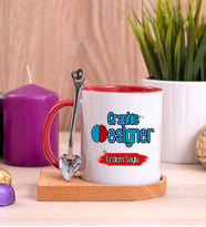 Grafiker Ahşap Altlıklı Kırmızı Kupa Bardak