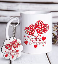BK Gift Kişiye Özel Sevgililer Günü Beyaz Kupa ve Anahtarlık Hediye Seti-12 (Model 1)
