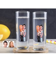 BK Gift Kişiye Özel Renkli Baskılı Sevgililer Karikatürlü İkili Vodka Bardağı-85 (Beyaz)