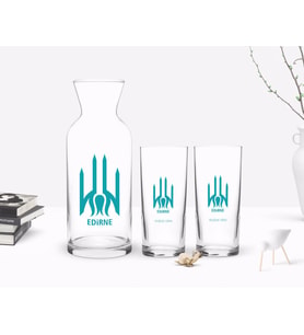 BK Gift Kişiye Özel Renkli Baskılı Edirne Tasarımlı Turistik İkili Rakı Bardağı ve Karaf Hediye Seti-1 (Model 1)