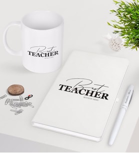 BK Gift Kişiye Özel En İyi Öğretmen Beyaz Defter Kalem Kupa Seti-17 (Model 1)