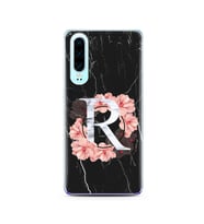 Mermer Çiçekli Harf Tasarım Süper Şeffaf Silikon Telefon Kılıfı Huawei P30  R-Ha
