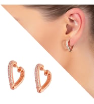 Starlight Diamond Zirkon Taşlı Kalp Tasarım Rose Renk 925 Ayar Gümüş Küpe (Çok Renkli)