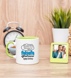 Felsefe Öğretmeni Yeşil Kupa Bardak ve Yeşil Mini Fotoğraf Çerçevesi
