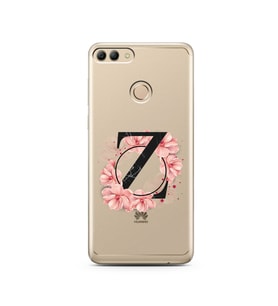 Pembe Çiçekli Harf Tasarım Süper Şeffaf Silikon Telefon Kılıfı Huawei Y9 2018 Z-