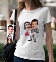 BK Gift Kişiye Özel Evleniyoruz Karikatür Beyaz Bayan Tişört  7