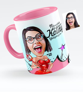 BK Gift Kişiye Özel Bayan Karikatürlü Pembe Kupa Bardak  4