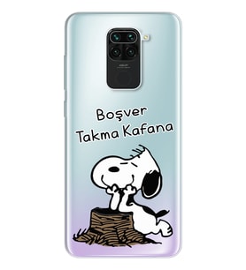 Snoopy Tasarımlı Süper Şeffaf Silikon Telefon Kılıfı Xiomai Redmi Note 9