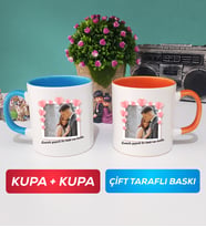 İkili Sevgiliye Sevgililer Günü Hediyesi 12 Kupa Bardak Mavi Turuncu