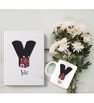 BK Gift Kişiye Özel Harf Tasarımlı Beyaz Defter ve Kupa Hediye Seti-16 (Model 1)