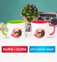 İkili Sevgiliye Sevgililer Günü Hediyesi 8 Kupa Bardak Yeşil Kırmızı