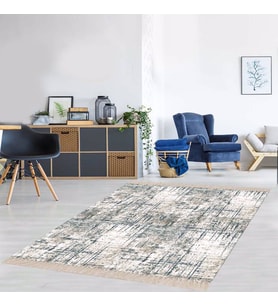 Çizgili Renk Geçişli Dijital Baskı Yıkanabilir Modern Salon Halı ve Yolluk (Beyaz-Mavi)