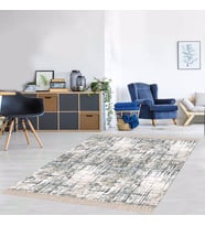 Çizgili Renk Geçişli Dijital Baskı Yıkanabilir Modern Salon Halı ve Yolluk (Beyaz-Mavi)