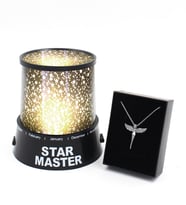 Gümüş Renk Melek Kolye & Star Master Yıldız Yansımalı Gece Lambası Hediye Seti