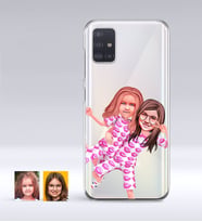 BK Gift Kişiye Özel Kız Kardeşler Karikatürlü Samsung Galaxy A51 İnce Şeffaf Silikon Telefon Kapağı-1 (Beyaz)