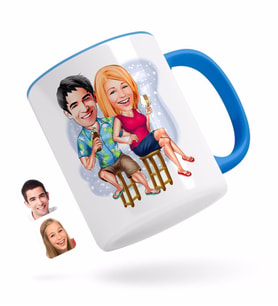 BK Gift Kişiye Özel Sevgililer Karikatürlü Mavi Kupa Bardak-51