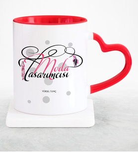 BK Gift Kişiye Özel Mesleki Moda Tasarımcısı Kırmızı Kalpli Kupa Bardak  4